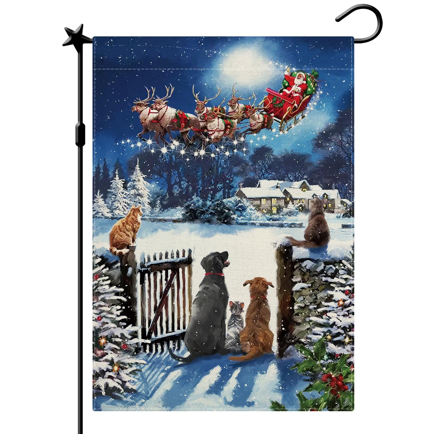 CMEGKE Merry Christmas Garden Flag, Xmas Santa Dog Garden Flag Christmas Garden Flags for Outside Double Sided Winter Yard Flag Holiday Flag Home Yard Farm Christmas Decor Outdoor 12.5 x 18 In