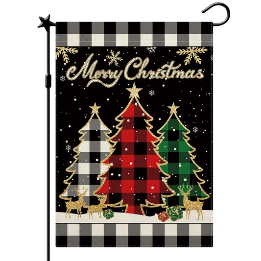 CMEGKE Merry Christmas Garden Flag Christmas Tree Garden Flags Black White Buffalo Plaid Check Double Sided Winter Yard Flag Holiday Outdoor Flag Home Farmhouse Christmas Decor Outdoor 12.5 x 18 In