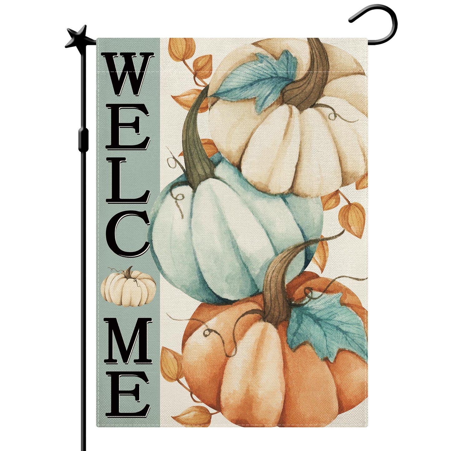 CMEGKE Fall Pumpkin Flag Welcome Pumpkins Garden Flag Thanksgiving Garden Flag Pumpkins Yard Flag, Fall Flag for Garden Double Sided Burlap Seasonal Home Yard Fall Farmhouse Outdoor Decor 12.5 x 18 In