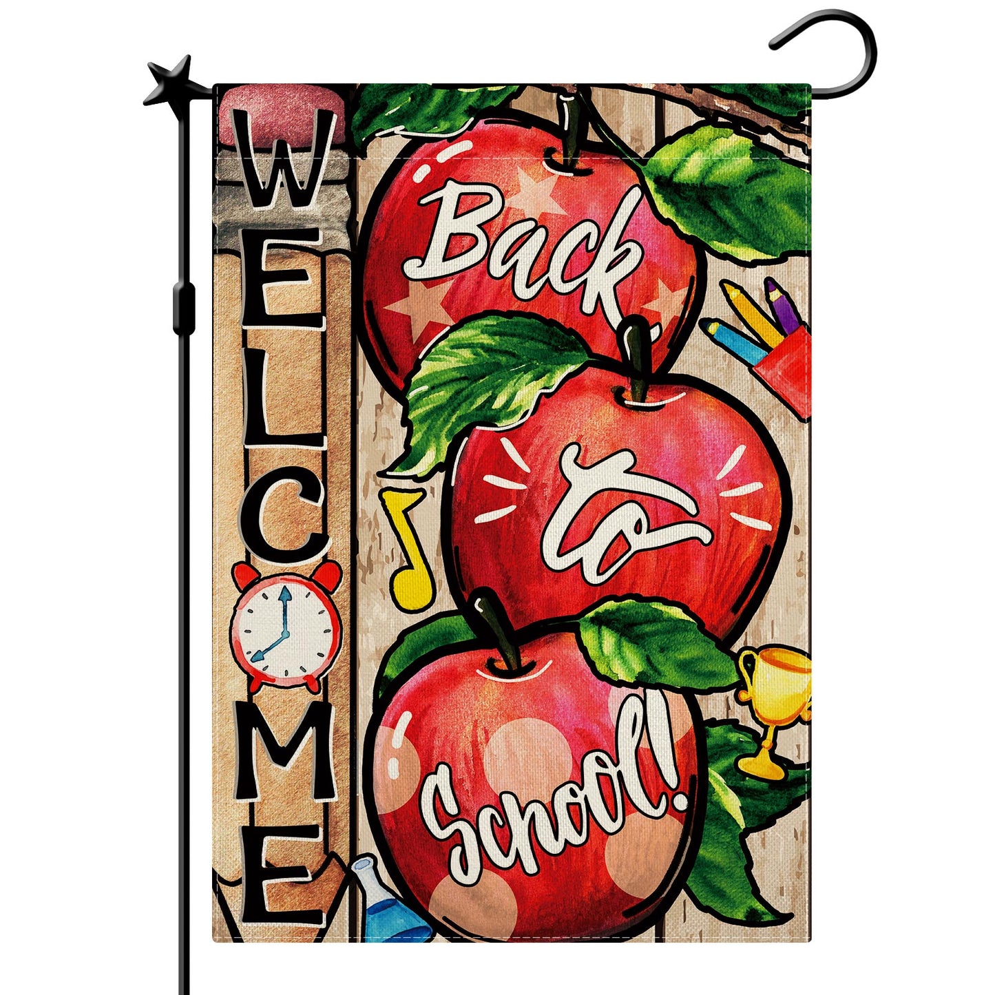 CMEGKE Back to School Garden Flag Apple Garden Flag Vertical Double Sided Burlap Holiday Fall Seasonal Farmhouse Home Outdoor Outside Party Celebration Yard Decor 12.5 x 18 In