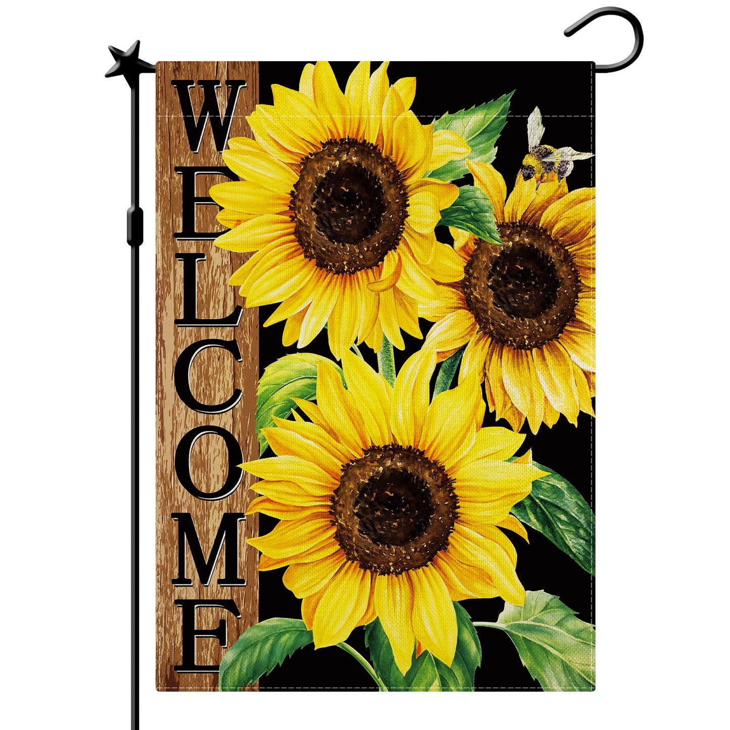 CMEGKE Sunflower Garden Flag, Sunflower Welcome Garden Flag, Sunflower Black Garden Flag Spring Summer Vertical Double Sided Burlap Party Holiday Yard Home Farmhouse Outside Decor 12.5 x 18 In