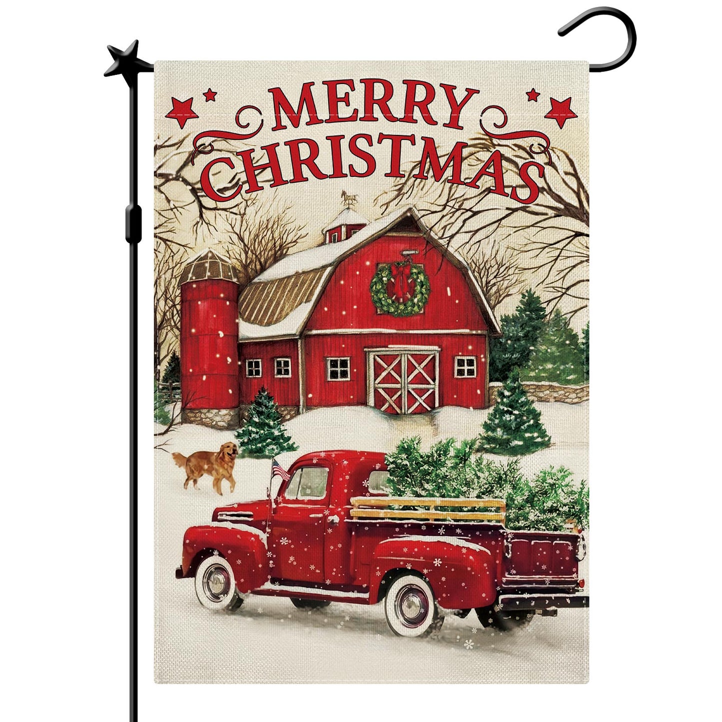 CMEGKE Merry Christmas Garden Flag, Xmas Red Truck Garden Flags, Christmas Flags Double Sided Winter Rustic Flags Holiday Outdoor Flag Home Yard Farmhouse Christmas Decorations Outdoor 12.5 x 18 In