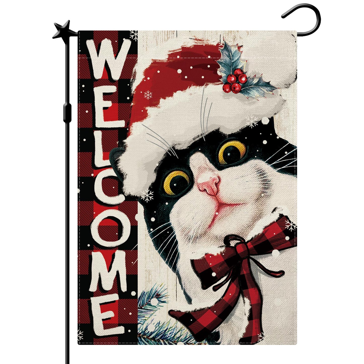 CMEGKE Christmas Cat Garden Flag Merry Christmas Cat Garden Flag, Christmas Garden Flags for Outside Double Sided Winter Yard Flag Xmas Holiday Flag Home Yard Farm Christmas Decor Outdoor 12.5 x 18 In