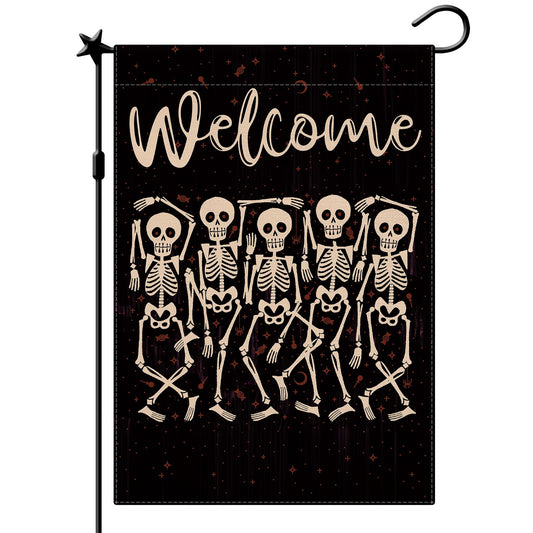 CMEGKE Skeleton Garden Flag Skull Garden Flag Day Of The Dead Garden Flag Halloween Flags Halloween Garden Flag Double Sided Burlap Holiday Halloween Rustic Farm Home Outdoor Yard Decor12.5 x 18 In