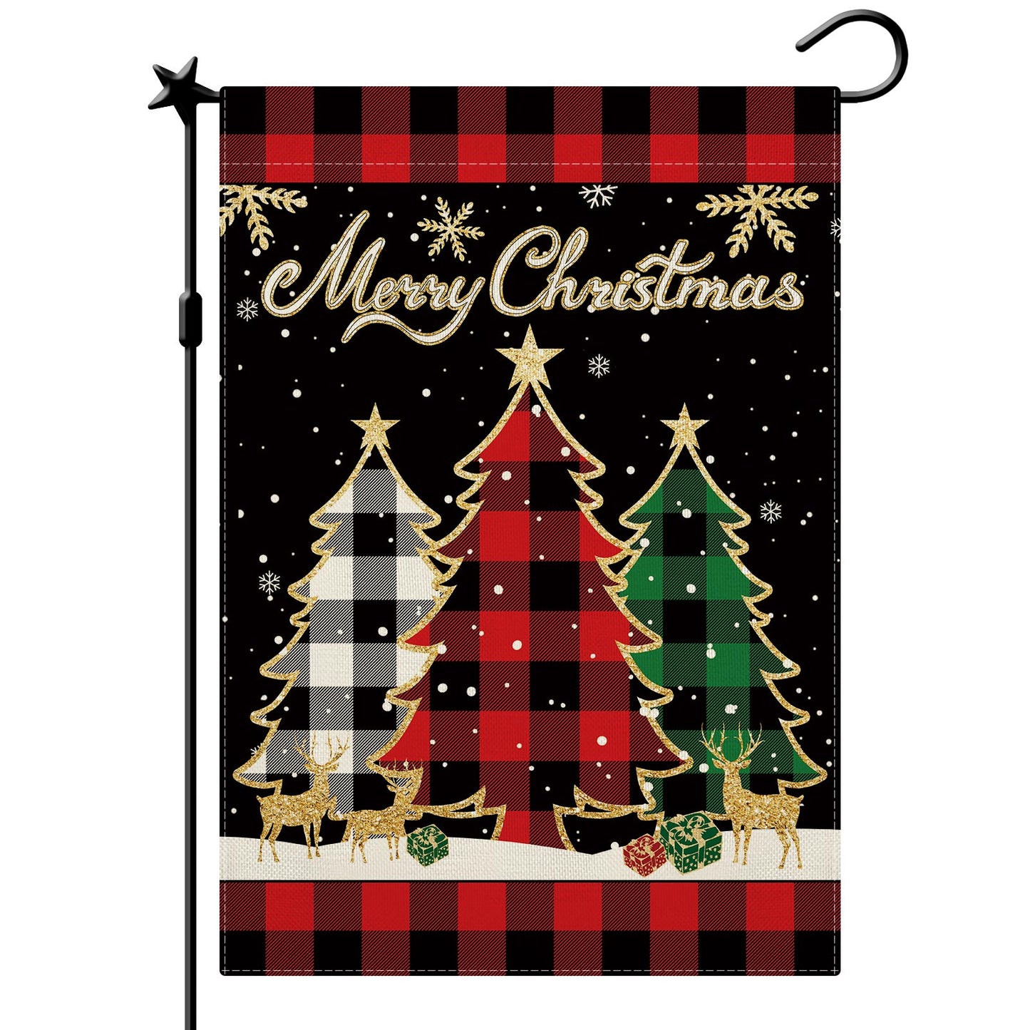 CMEGKE Merry Christmas Garden Flag Christmas Tree Garden Flags Red Buffalo Plaid Check Double Sided Winter Yard Flag Holiday Outdoor Flag Home Farmhouse Christmas Decorations Outdoor 12.5 x 18 In