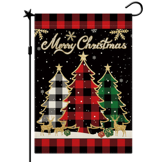 CMEGKE Merry Christmas Garden Flag Christmas Tree Garden Flags Red Buffalo Plaid Check Double Sided Winter Yard Flag Holiday Outdoor Flag Home Farmhouse Christmas Decorations Outdoor 12.5 x 18 In