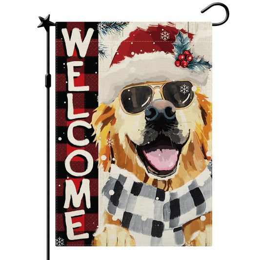 CMEGKE Christmas Golden Retriever Garden Flag Dog Garden Flag, Christmas Garden Flags for Outside Double Sided Winter Yard Flag Xmas Holiday Flag Home Yard Farm Christmas Decor Outdoor 12.5 x 18 In