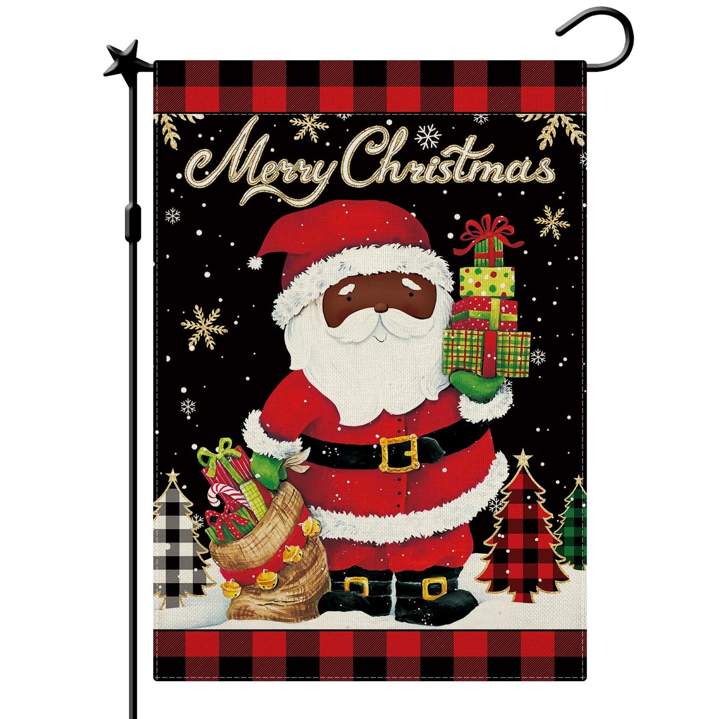 CMEGKE Cute Black Santa Garden Flag Merry Christmas Garden Flag Santa Garden Flags, Christmas Flags Double Sided Winter Yard Flag Holiday Flag Home Yard Farm Christmas Decor Outdoor 12.5 x 18 In