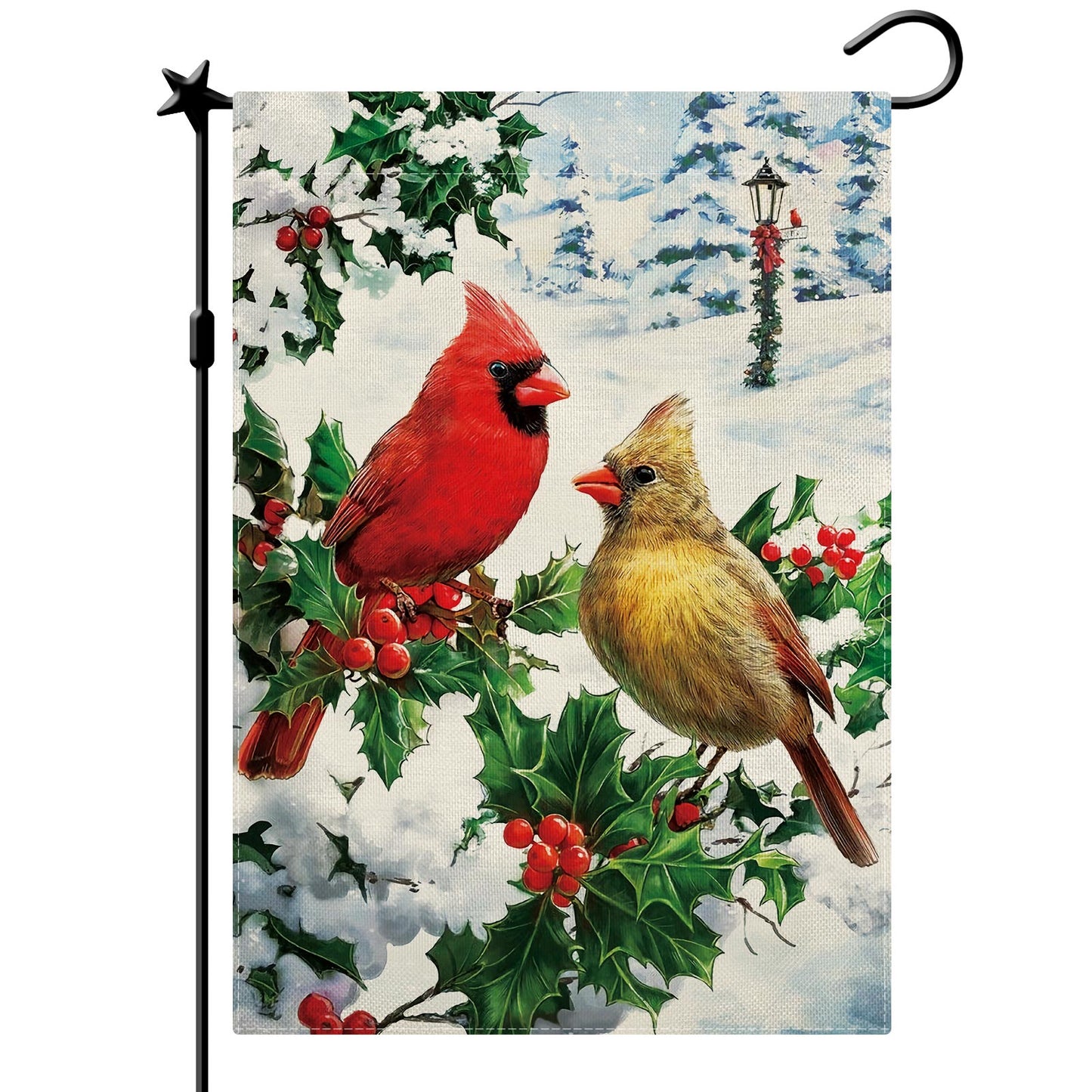 CMEGKE Winter Cardinal Garden Flag, Red Bird Cardinal Flag Winter Garden Flags for Outside Double Sided Winter Yard Flag Holiday Flag Home Yard Farm Christmas Decor Outdoor 12.5 x 18 In