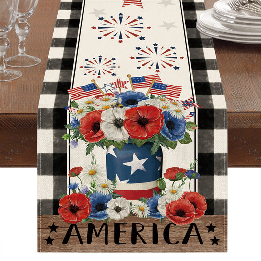 CMEGKE 4th of July Table Runner, Patriotic Table Runner, Independence Day Table Runner, 4th of July Decorations for Independence Day Memorial Day Veterans Day Home Party Table Decoration 13x72 in…