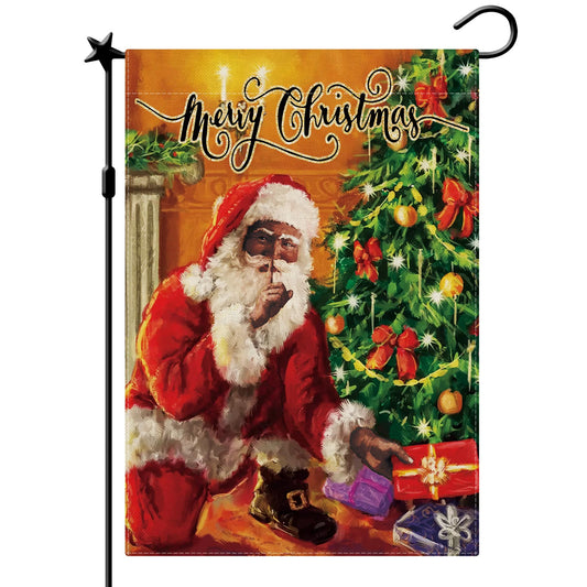 CMEGKE Black Santa Garden Flag, Merry Christmas Garden Flag, Cute Santa Garden Flag Christmas Flags Double Sided Winter Yard Flag Holiday Flag Home Yard Farm Christmas Decor Outdoor 12.5 x 18 In