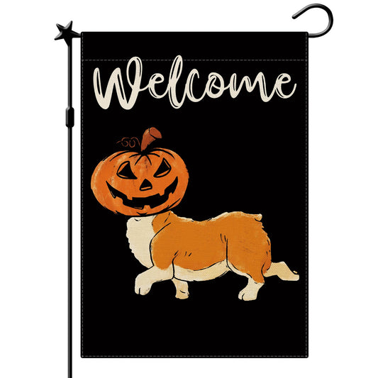 CMEGKE Pumpkin Corgi Garden Flag Dog Garden Flag Halloween Garden Flag Halloween Flags Double Sided Burlap Holiday Fall Farmhouse Home Outdoor Yard Decor Halloween Pumpkin Decor 12.5 x 18 In