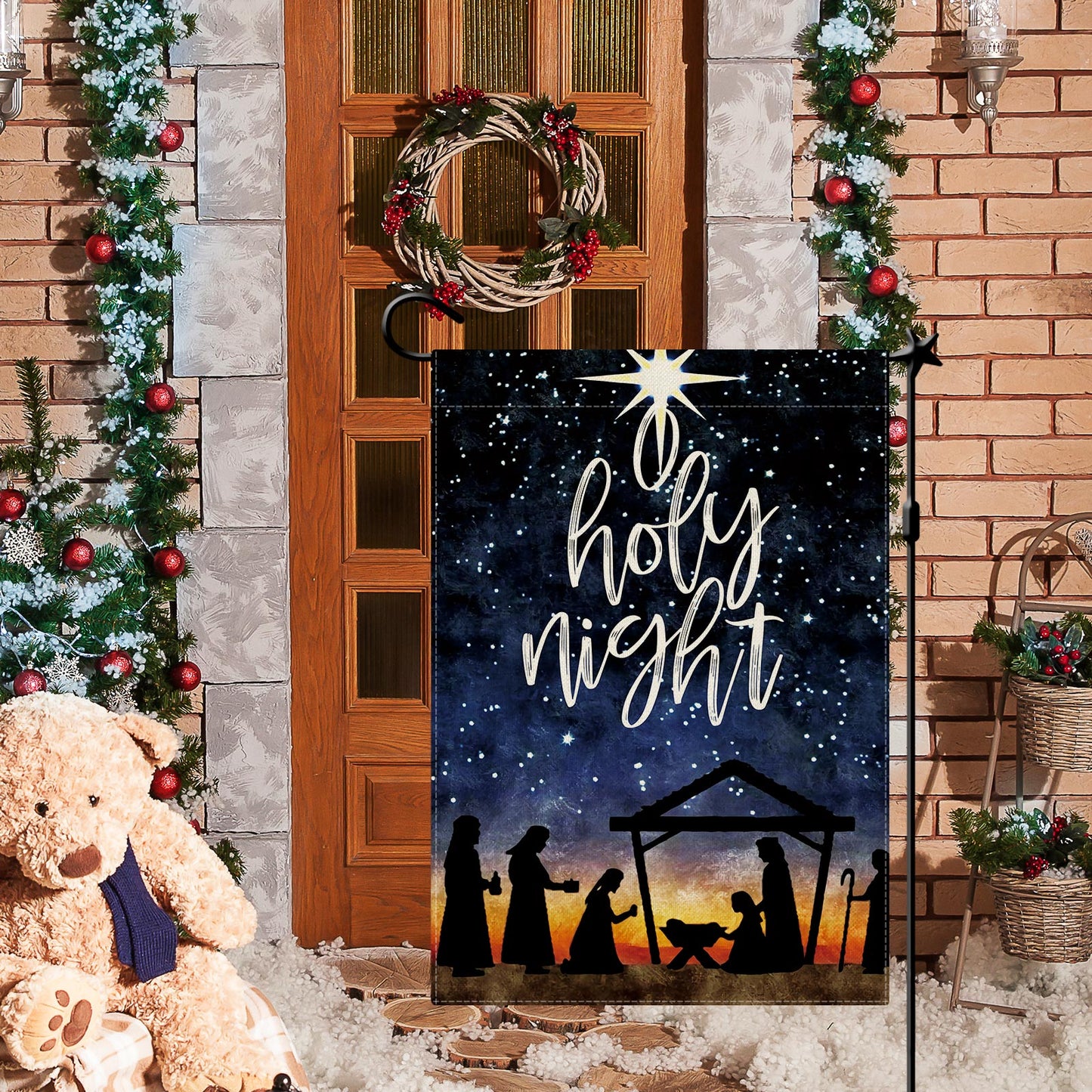 CMEGKE O Holy Night Christmas Garden Flags Religious Xmas Garden Flag, Jesus Nativity Flag Winter Garden Flags for Outside Double Sided Winter Flag Home Yard Farm Christmas Decor Outdoor 12.5 x 18 In