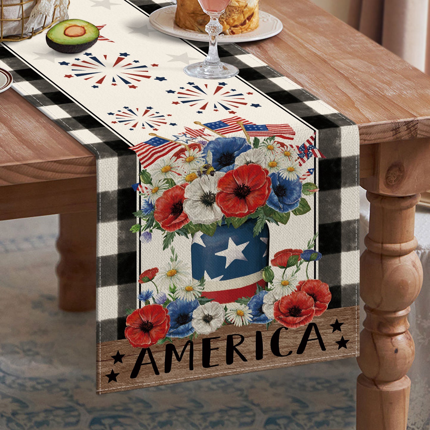 CMEGKE 4th of July Table Runner, Patriotic Table Runner, Independence Day Table Runner, 4th of July Decorations for Independence Day Memorial Day Veterans Day Home Party Table Decoration 13x72 in…