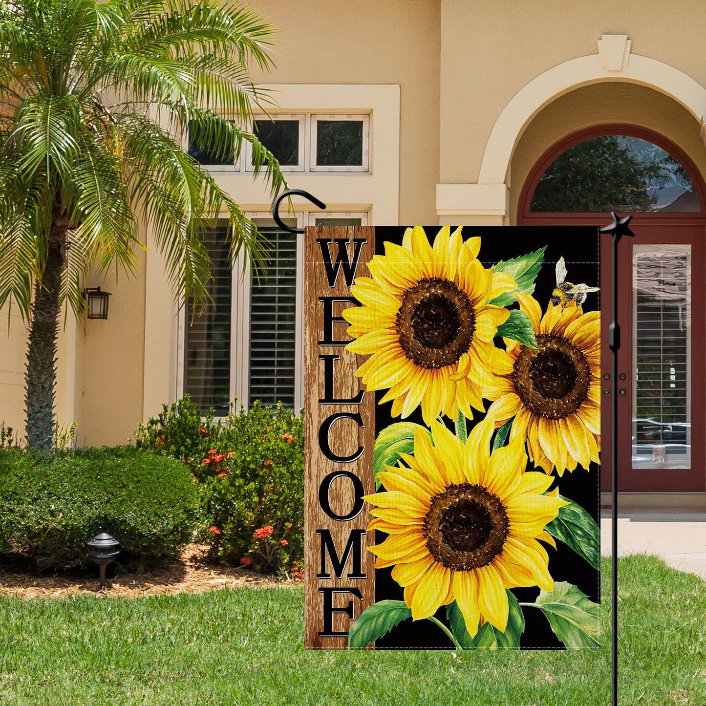 CMEGKE Sunflower Garden Flag, Sunflower Welcome Garden Flag, Sunflower Black Garden Flag Spring Summer Vertical Double Sided Burlap Party Holiday Yard Home Farmhouse Outside Decor 12.5 x 18 In