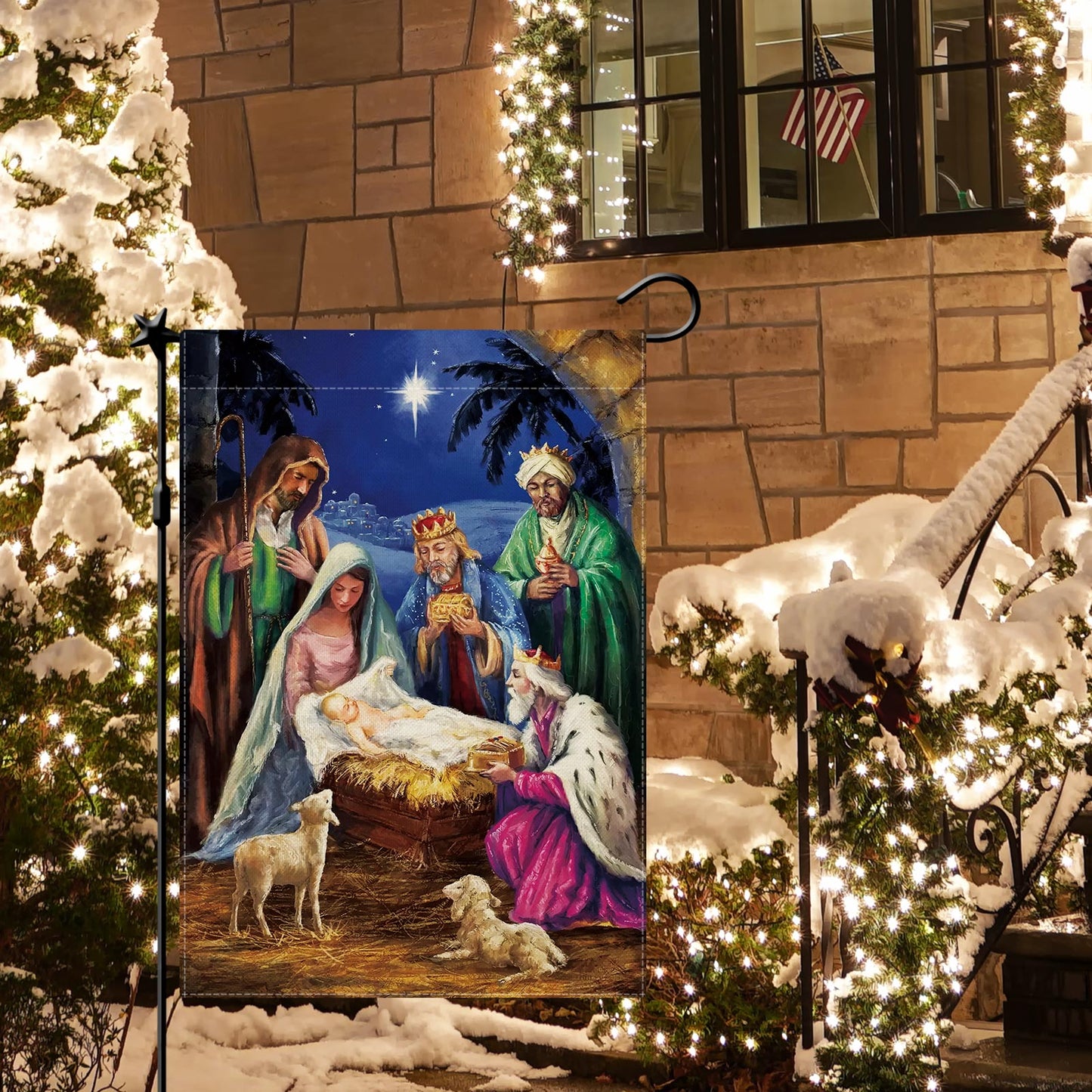 CMEGKE Jesus Nativity Scene Christmas Garden Flags Religious Christmas Garden Flag, Winter Garden Flags for Outside Double Sided Winter Yard Flag Home Yard Farm Christmas Decor Outdoor 12.5 x 18 In