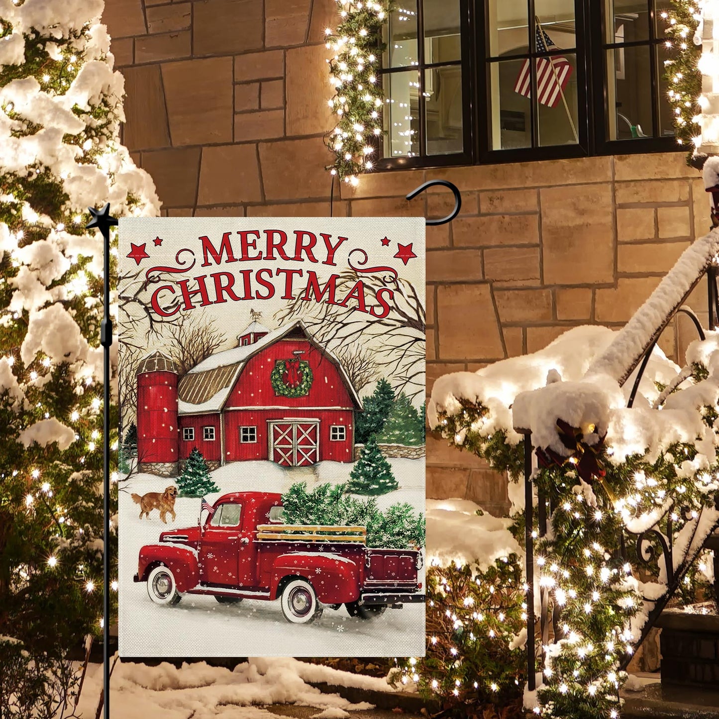 CMEGKE Merry Christmas Garden Flag, Xmas Red Truck Garden Flags, Christmas Flags Double Sided Winter Rustic Flags Holiday Outdoor Flag Home Yard Farmhouse Christmas Decorations Outdoor 12.5 x 18 In