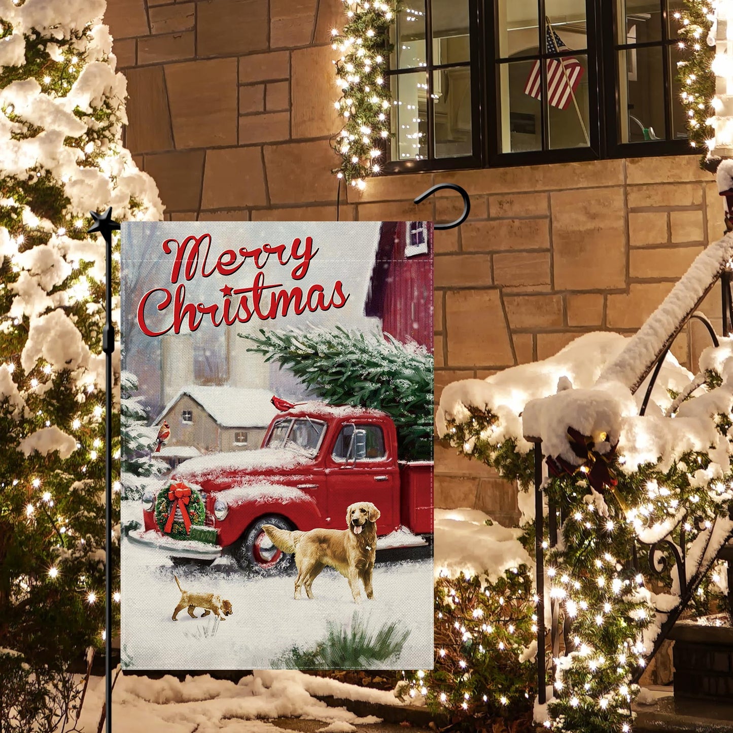 CMEGKE Merry Christmas Garden Flag, Winter Rustic Red Truck Garden Flags, Christmas Flags Double Sided Xmas Flags Holiday Outdoor Flag Home Yard Farmhouse Christmas Decorations Outdoor 12.5 x 18 In