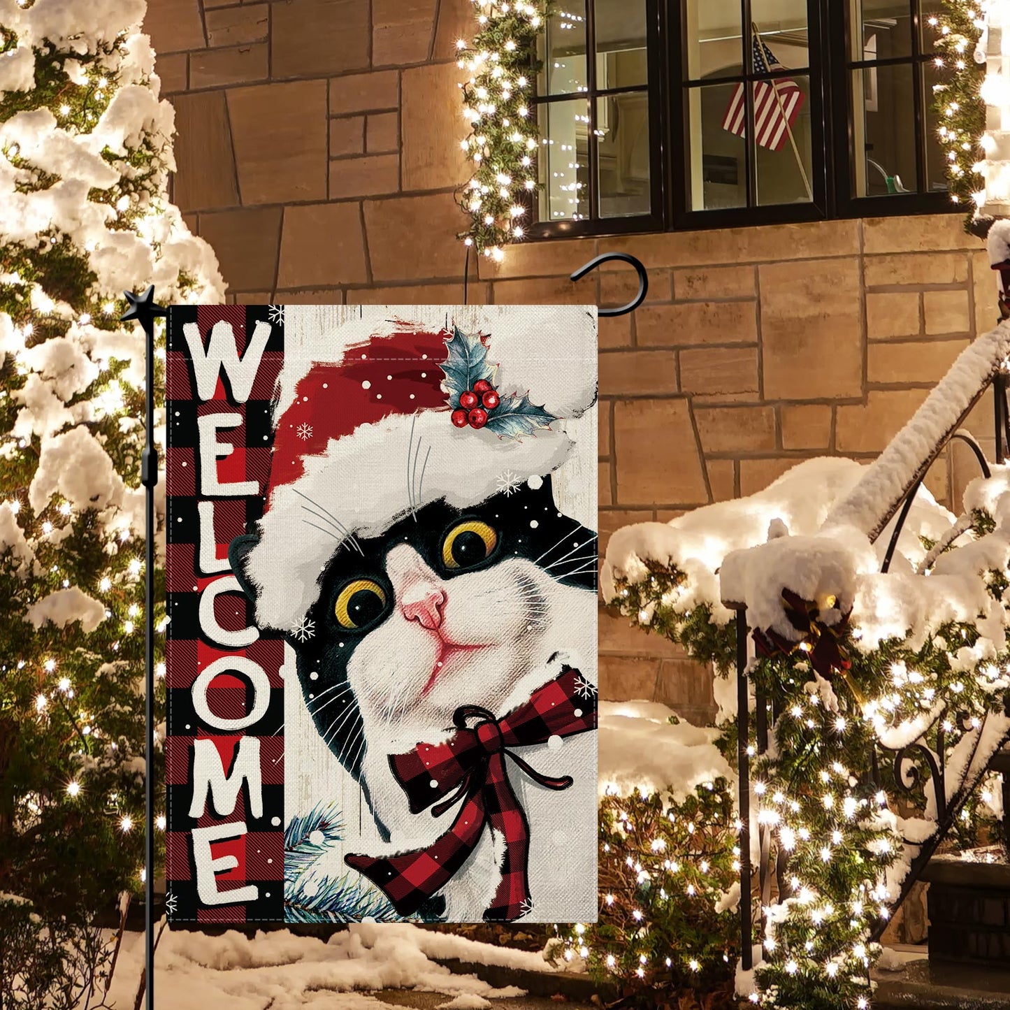 CMEGKE Christmas Cat Garden Flag Merry Christmas Cat Garden Flag, Christmas Garden Flags for Outside Double Sided Winter Yard Flag Xmas Holiday Flag Home Yard Farm Christmas Decor Outdoor 12.5 x 18 In