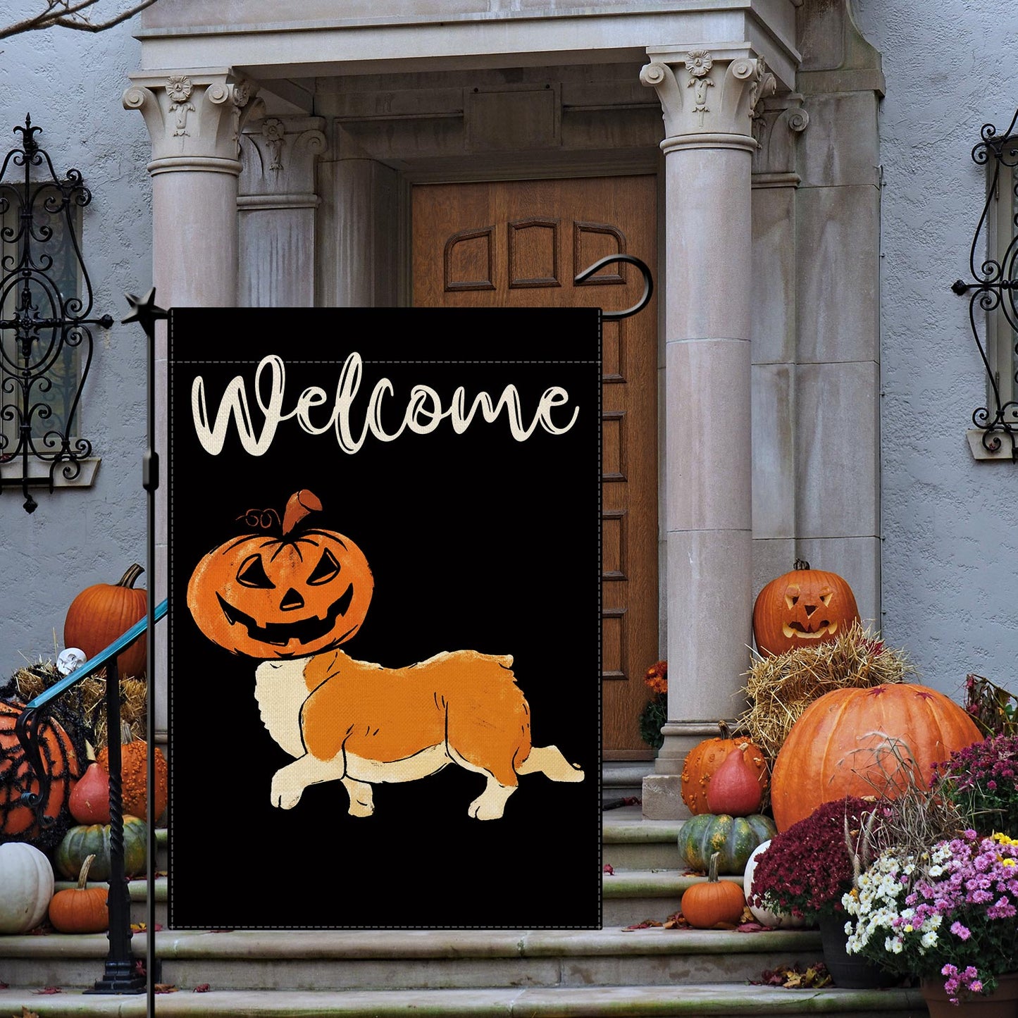 CMEGKE Pumpkin Corgi Garden Flag Dog Garden Flag Halloween Garden Flag Halloween Flags Double Sided Burlap Holiday Fall Farmhouse Home Outdoor Yard Decor Halloween Pumpkin Decor 12.5 x 18 In