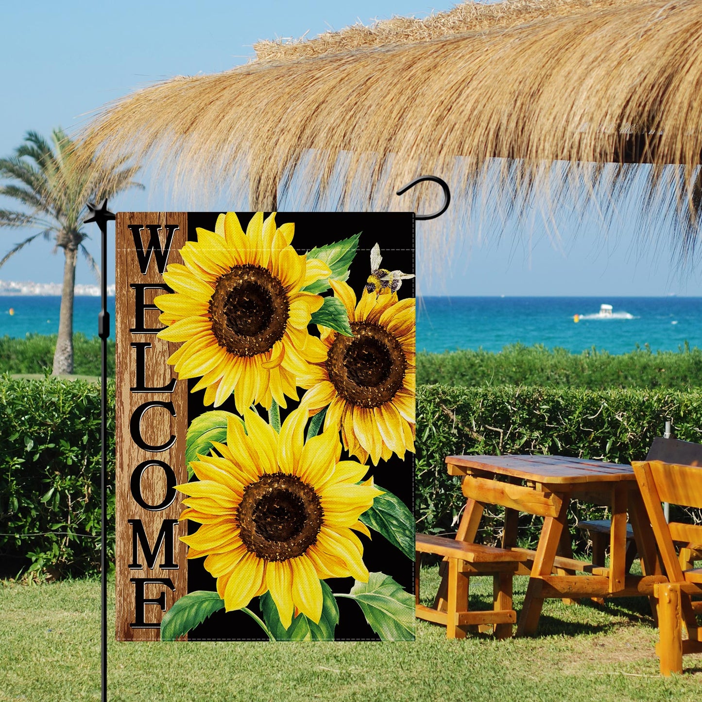 CMEGKE Sunflower Garden Flag, Sunflower Welcome Garden Flag, Sunflower Black Garden Flag Spring Summer Vertical Double Sided Burlap Party Holiday Yard Home Farmhouse Outside Decor 12.5 x 18 In