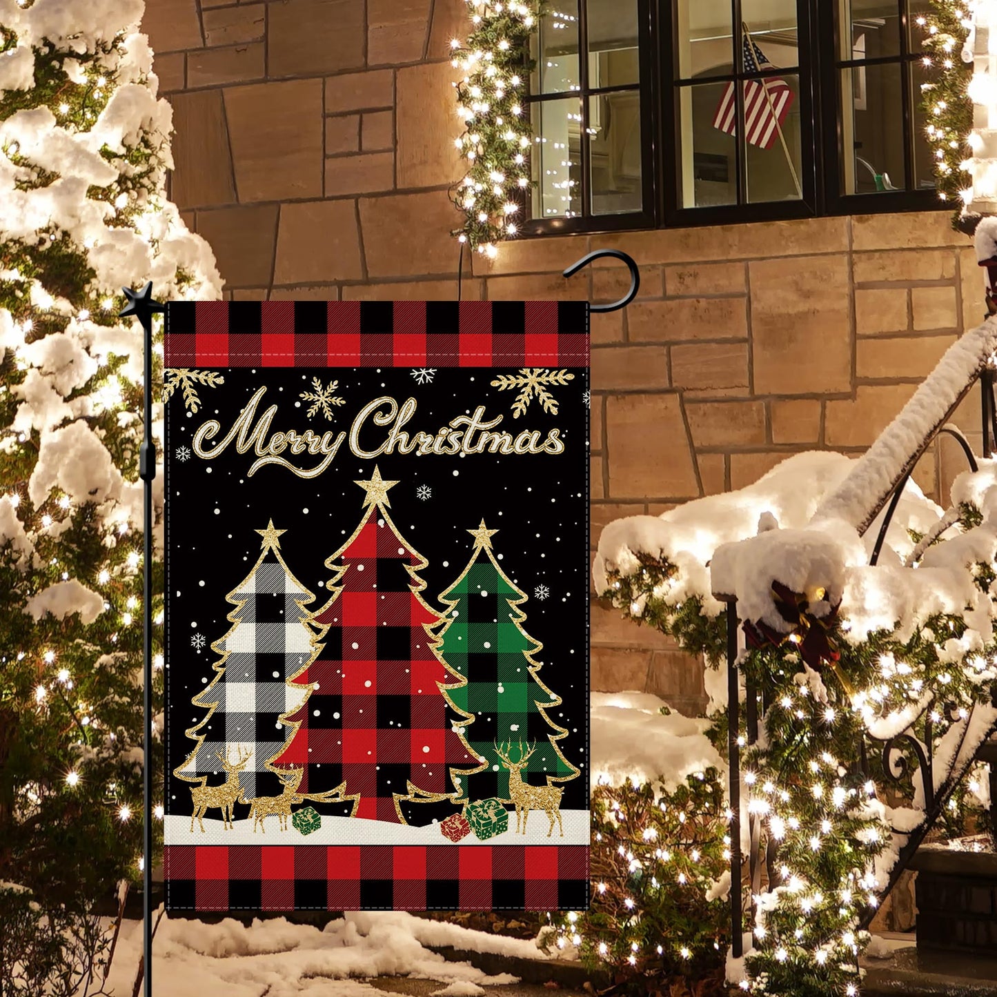 CMEGKE Merry Christmas Garden Flag Christmas Tree Garden Flags Red Buffalo Plaid Check Double Sided Winter Yard Flag Holiday Outdoor Flag Home Farmhouse Christmas Decorations Outdoor 12.5 x 18 In