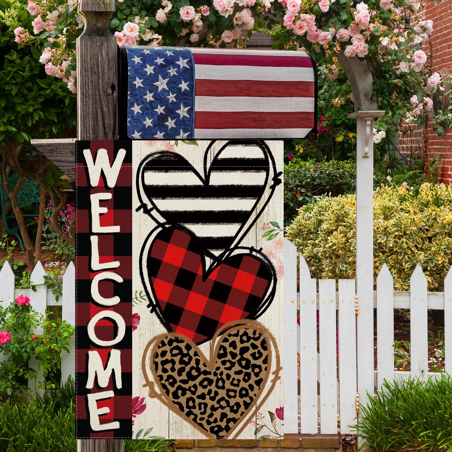 CMEGKE Love Heart Garden Flag , Valentine's Day Love Heart Welcome Garden Flag, Valentine's Day Flag, Spring Garden Flag Rustic Vertical Double Sided Burlap Wedding Party Valentine's Holiday Farmhouse Yard Home Outside Decor 12.5 x 18 In