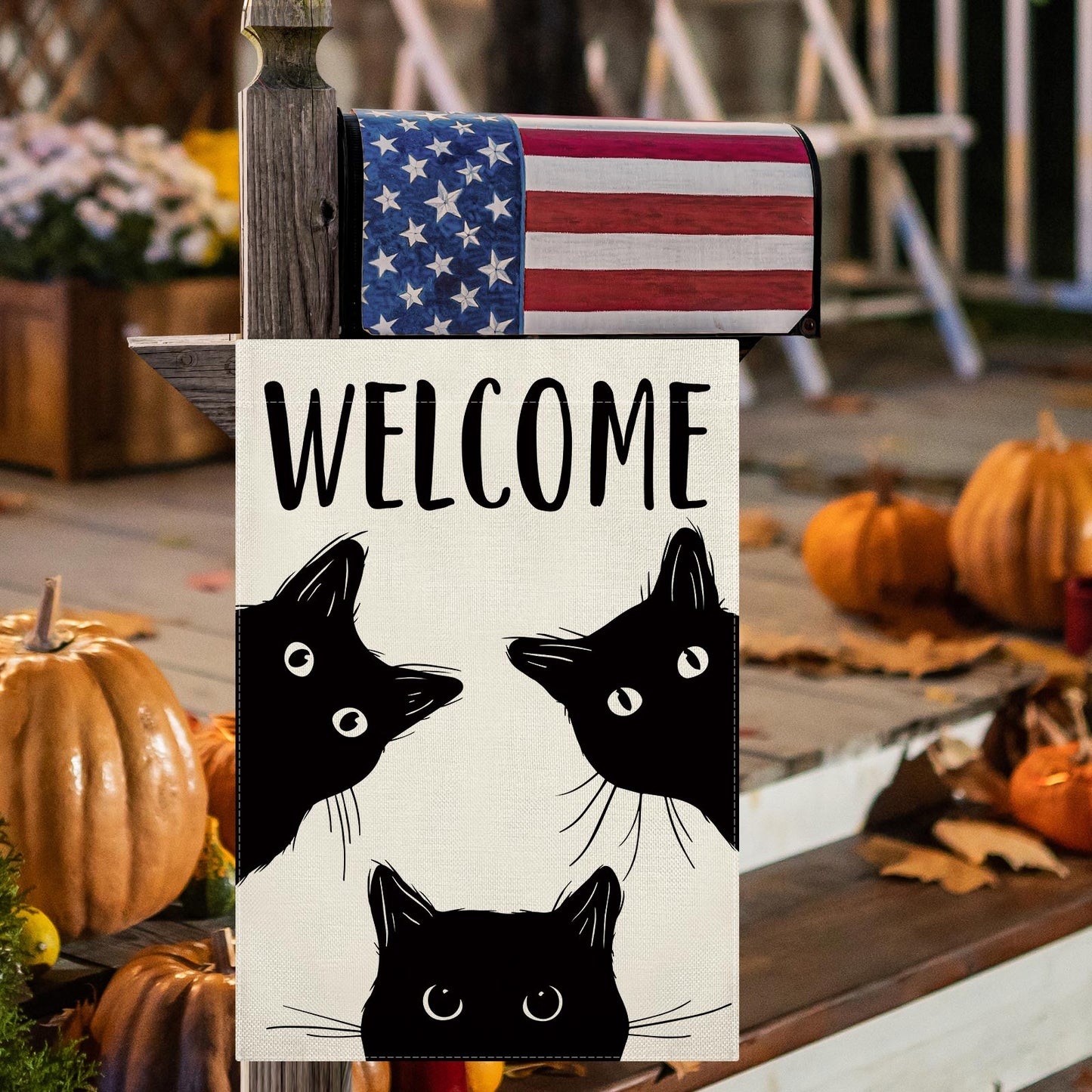 CMEGKE Black Cat Garden Flag Cat Flag Welcome Garden Flag Halloween Yard Flag Double Sided Burlap Holiday Halloween Farmhouse Home Outdoor Yard Decor Black Cat Halloween Decor 12.5 x 18 In