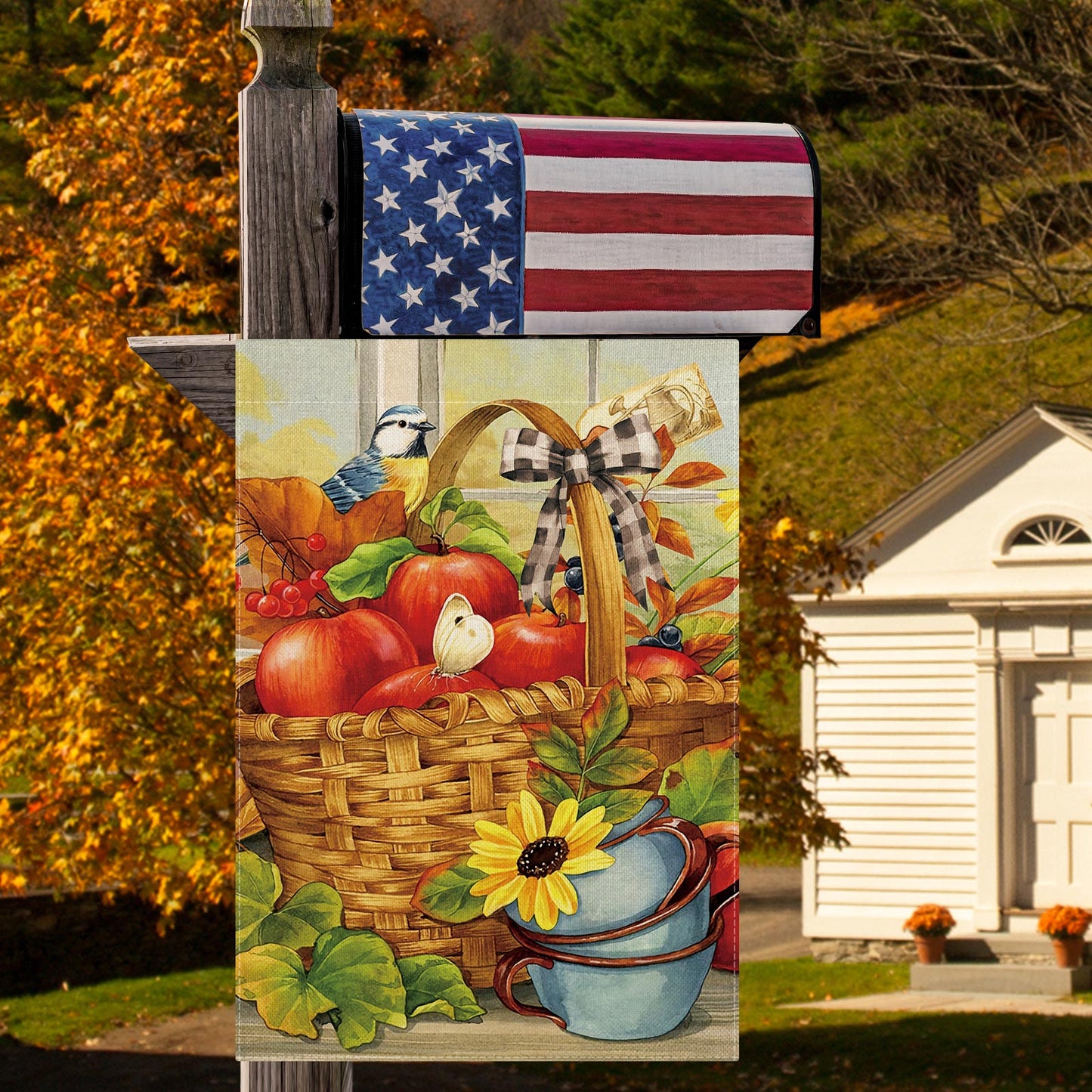 CMEGKE Fall Apple Basket Garden Flag Fall Garden Flag Autumn Garden Flag Fall Farmhouse Yard Flag, Fall Flags for Garden Double Sided Burlap Seasonal Home Fall Farmhouse Outdoor Decor 12.5 x 18 In