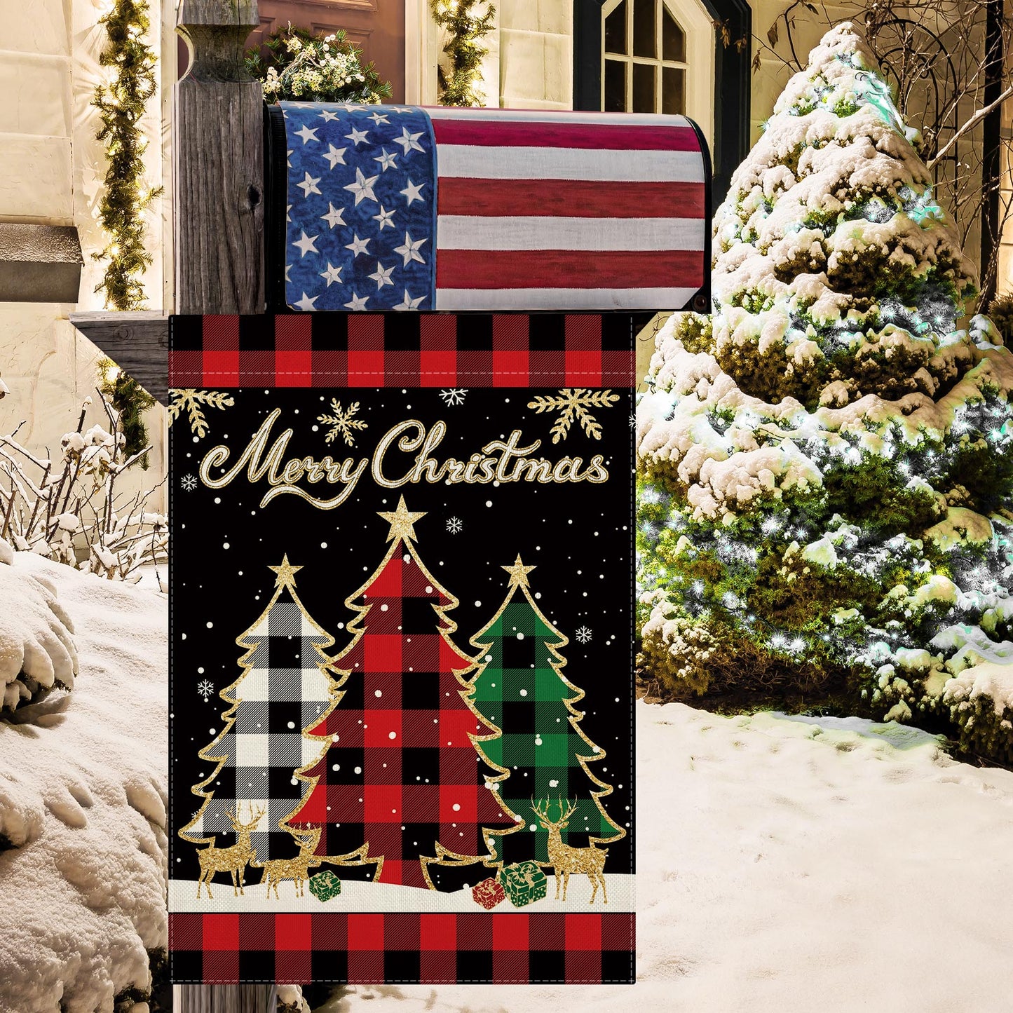 CMEGKE Merry Christmas Garden Flag Christmas Tree Garden Flags Red Buffalo Plaid Check Double Sided Winter Yard Flag Holiday Outdoor Flag Home Farmhouse Christmas Decorations Outdoor 12.5 x 18 In