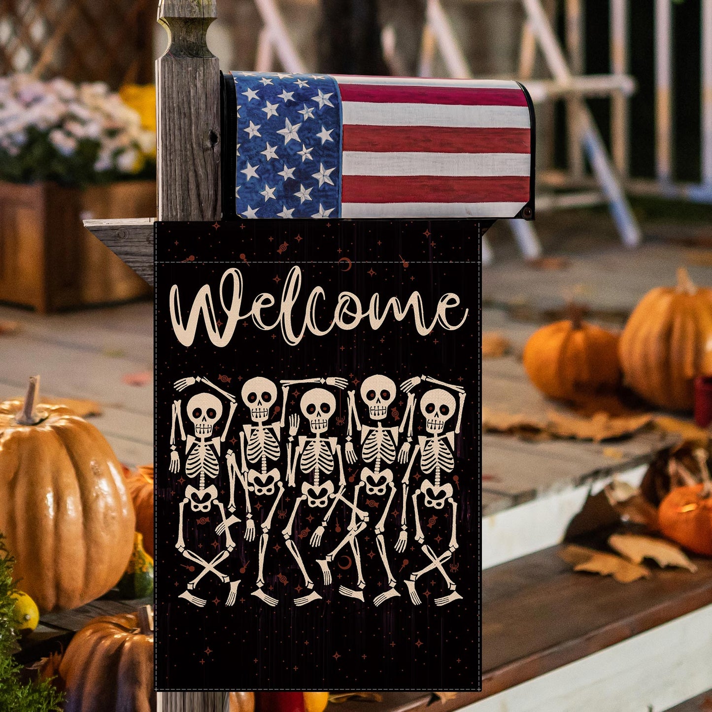 CMEGKE Skeleton Garden Flag Skull Garden Flag Day Of The Dead Garden Flag Halloween Flags Halloween Garden Flag Double Sided Burlap Holiday Halloween Rustic Farm Home Outdoor Yard Decor12.5 x 18 In