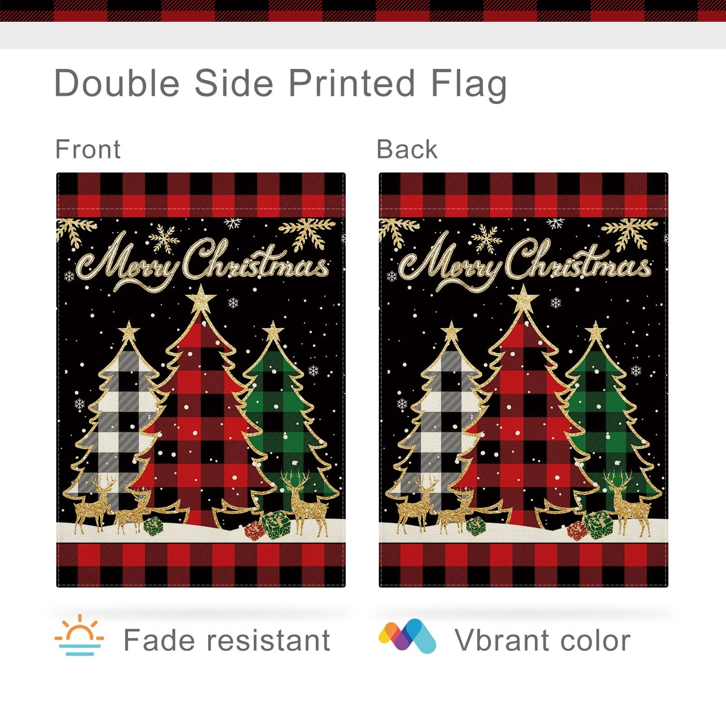 CMEGKE Merry Christmas Garden Flag Christmas Tree Garden Flags Red Buffalo Plaid Check Double Sided Winter Yard Flag Holiday Outdoor Flag Home Farmhouse Christmas Decorations Outdoor 12.5 x 18 In