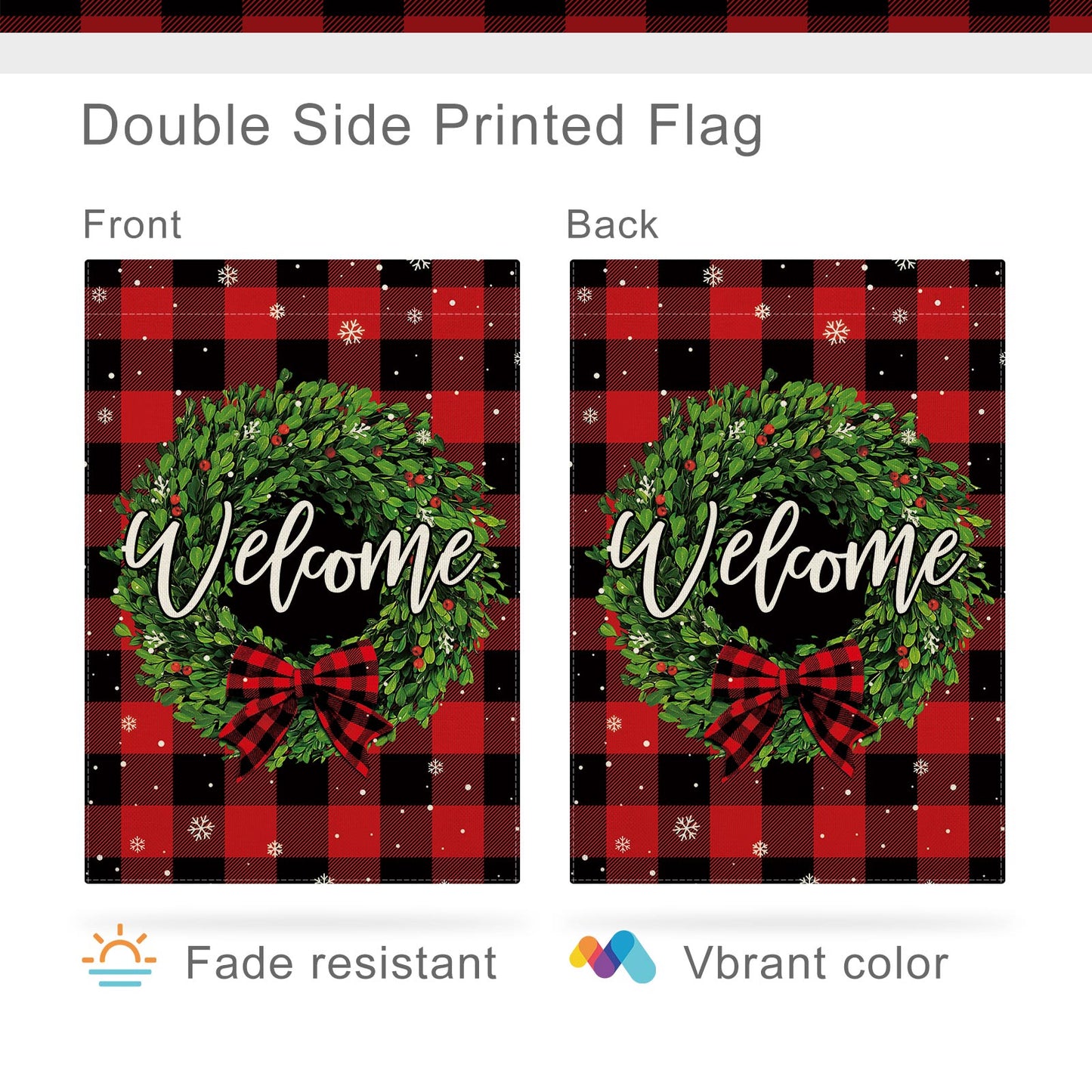 CMEGKE Christmas Garden Flag Welcome Wreath Garden Flag Red Buffalo Check Plaid Double Sided Winter Yard Flag Holiday Outdoor Flags Home Farmhouse Christmas Decorations Outdoor 12.5 x 18 In