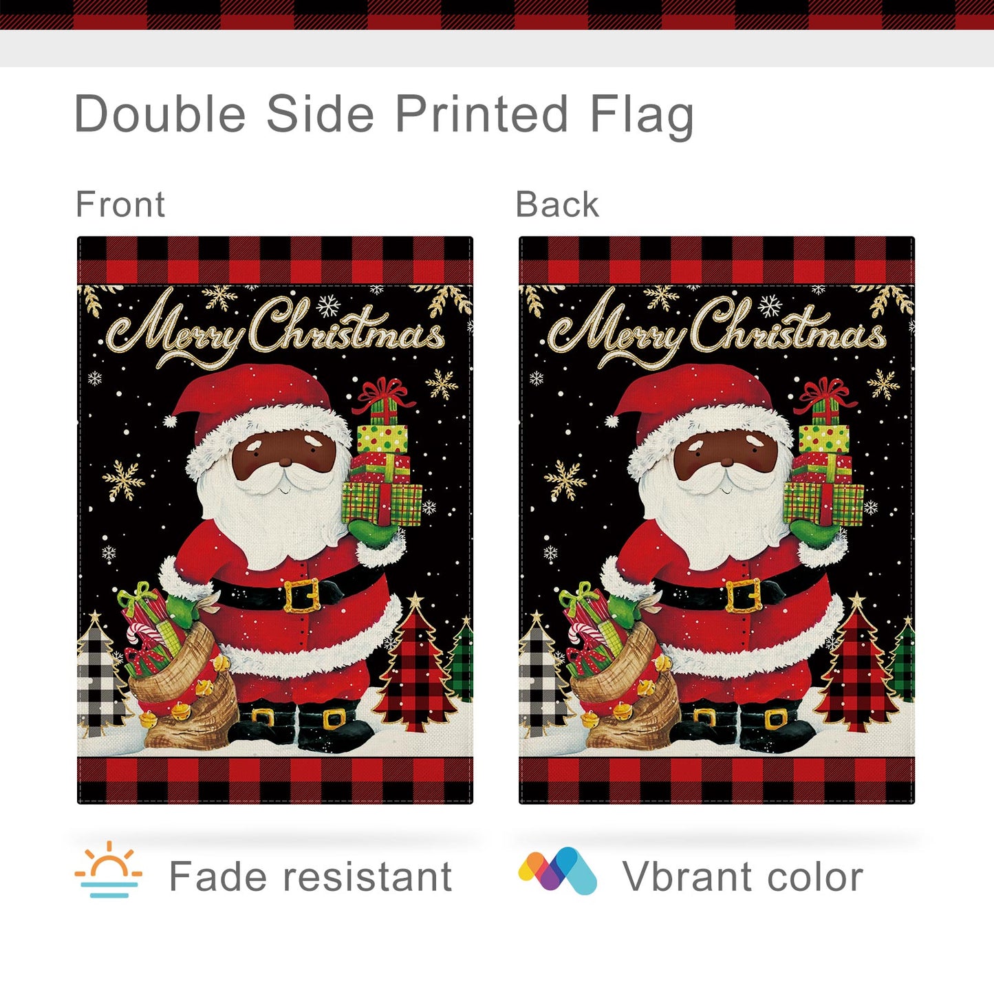 CMEGKE Cute Black Santa Garden Flag Merry Christmas Garden Flag Santa Garden Flags, Christmas Flags Double Sided Winter Yard Flag Holiday Flag Home Yard Farm Christmas Decor Outdoor 12.5 x 18 In