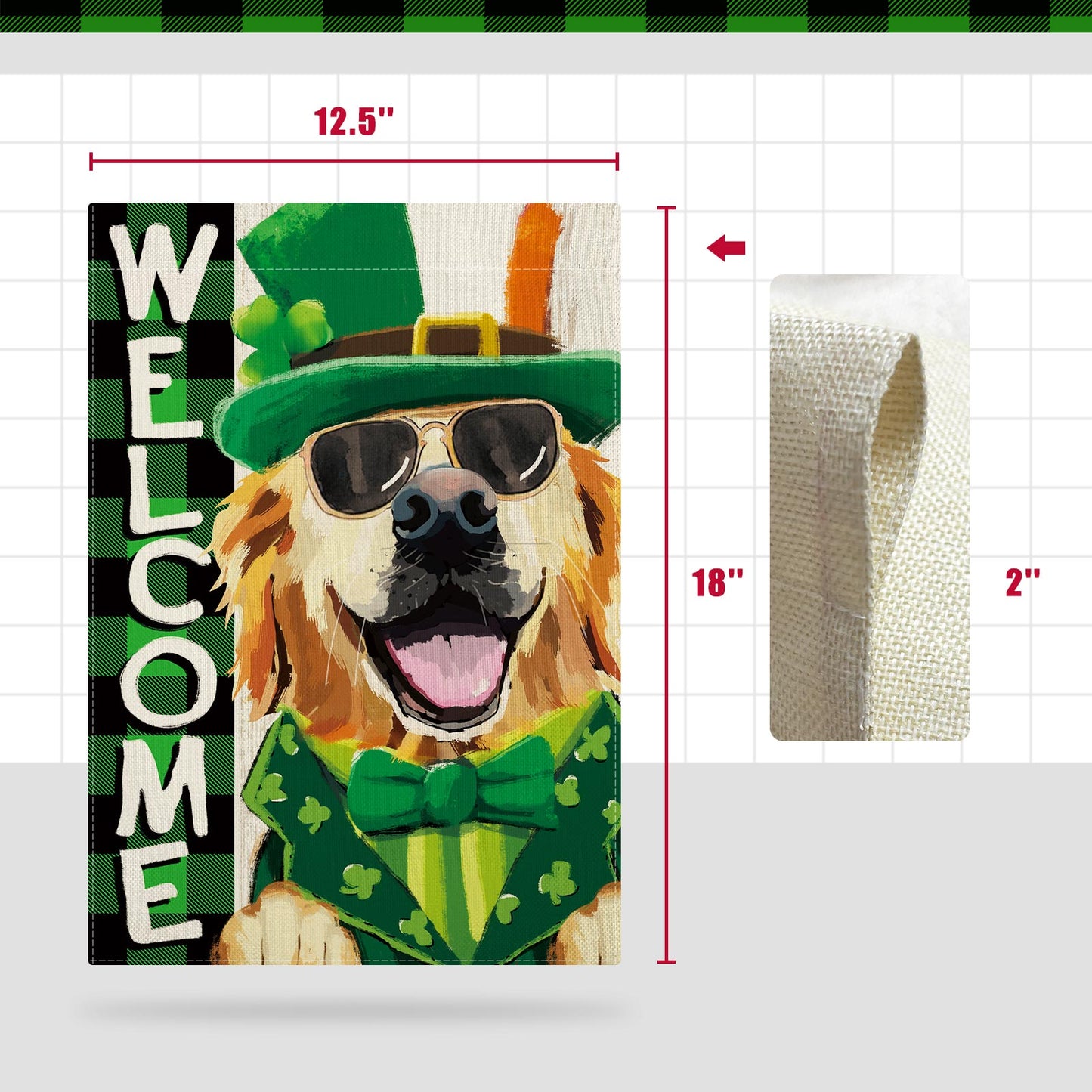 CMEGKE St. Patrick's Day Golden Retriever Garden Flag, St Patrick's Day Dog Garden Flag, Spring Summer Garden Flag Rustic Vertical Double Sided Burlap ST Patricks Day Holiday Party Farmhouse Yard Home Outside Decor 12.5 x 18 In