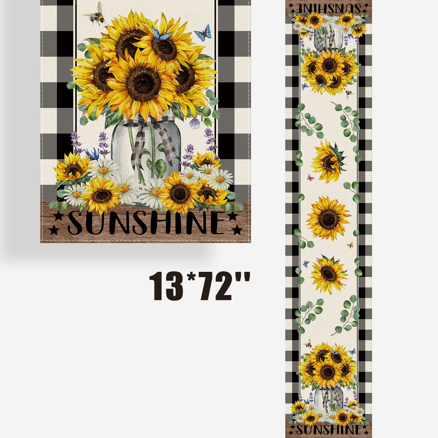 CMEGKE Sunflower Table Runner, Buffalo Floral Table Runner, Kitchen Dining Table Decor for Seasons Spring Summer Fall Farmhouse Home Party Indoor Outdoor Decor 13x72 in