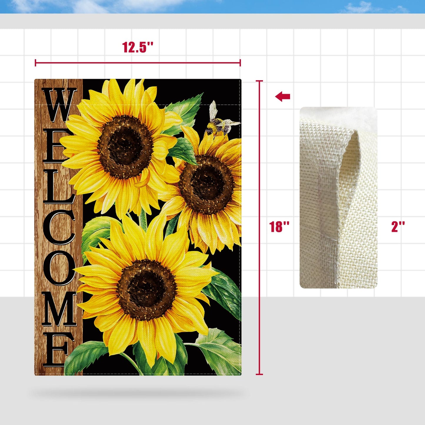 CMEGKE Sunflower Garden Flag, Sunflower Welcome Garden Flag, Sunflower Black Garden Flag Spring Summer Vertical Double Sided Burlap Party Holiday Yard Home Farmhouse Outside Decor 12.5 x 18 In