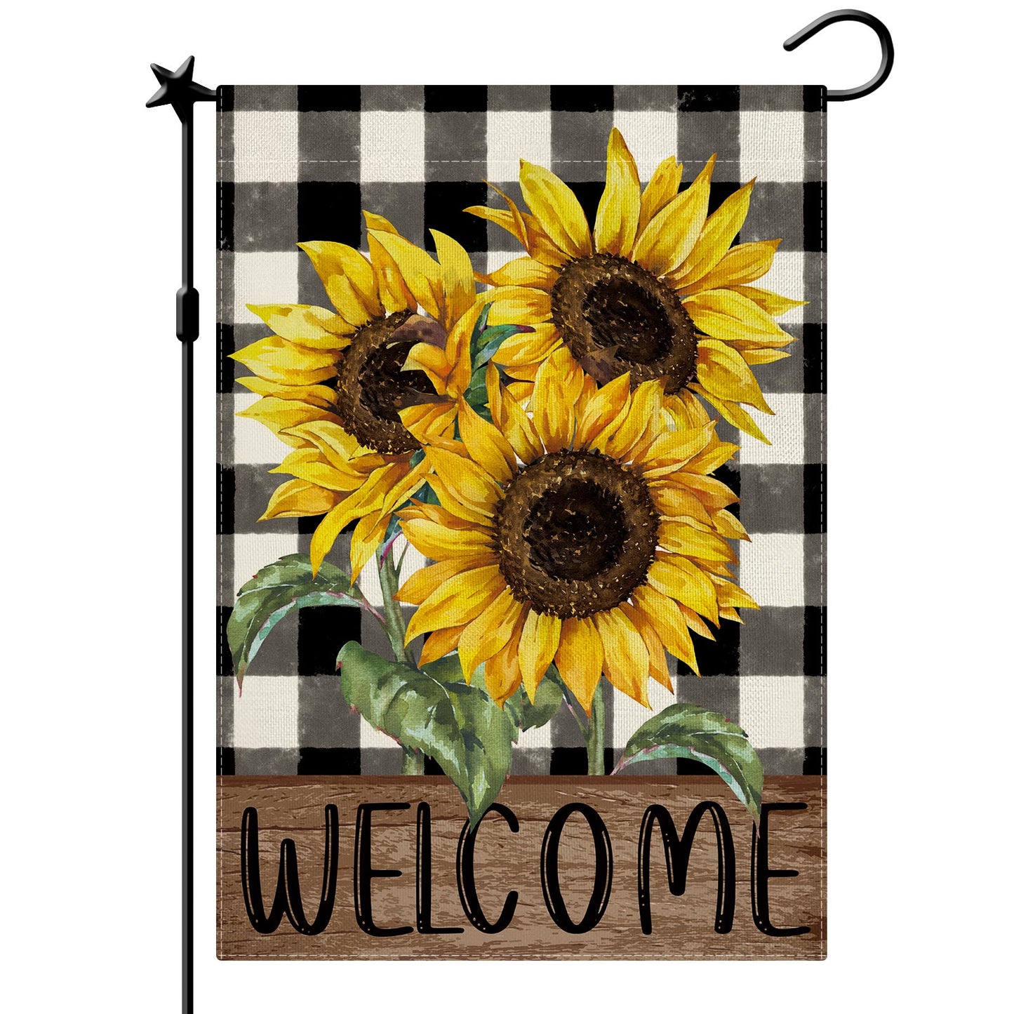 CMEGKE Sunflower Garden Flag, Buffalo Floral Welcome Garden Flag, Spring Summer Garden Flag Vertical Double Sided Burlap Party Holiday Yard Home Farmhouse Outside Decor 12.5 x 18 In