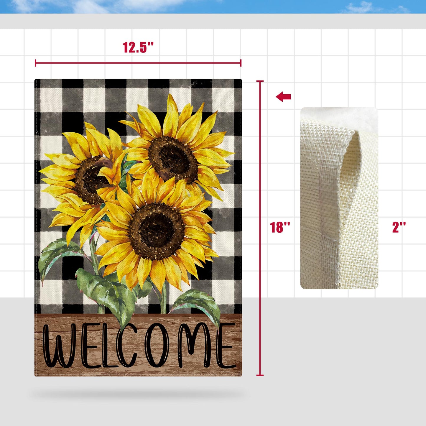 CMEGKE Sunflower Garden Flag, Buffalo Floral Welcome Garden Flag, Spring Summer Garden Flag Vertical Double Sided Burlap Party Holiday Yard Home Farmhouse Outside Decor 12.5 x 18 In